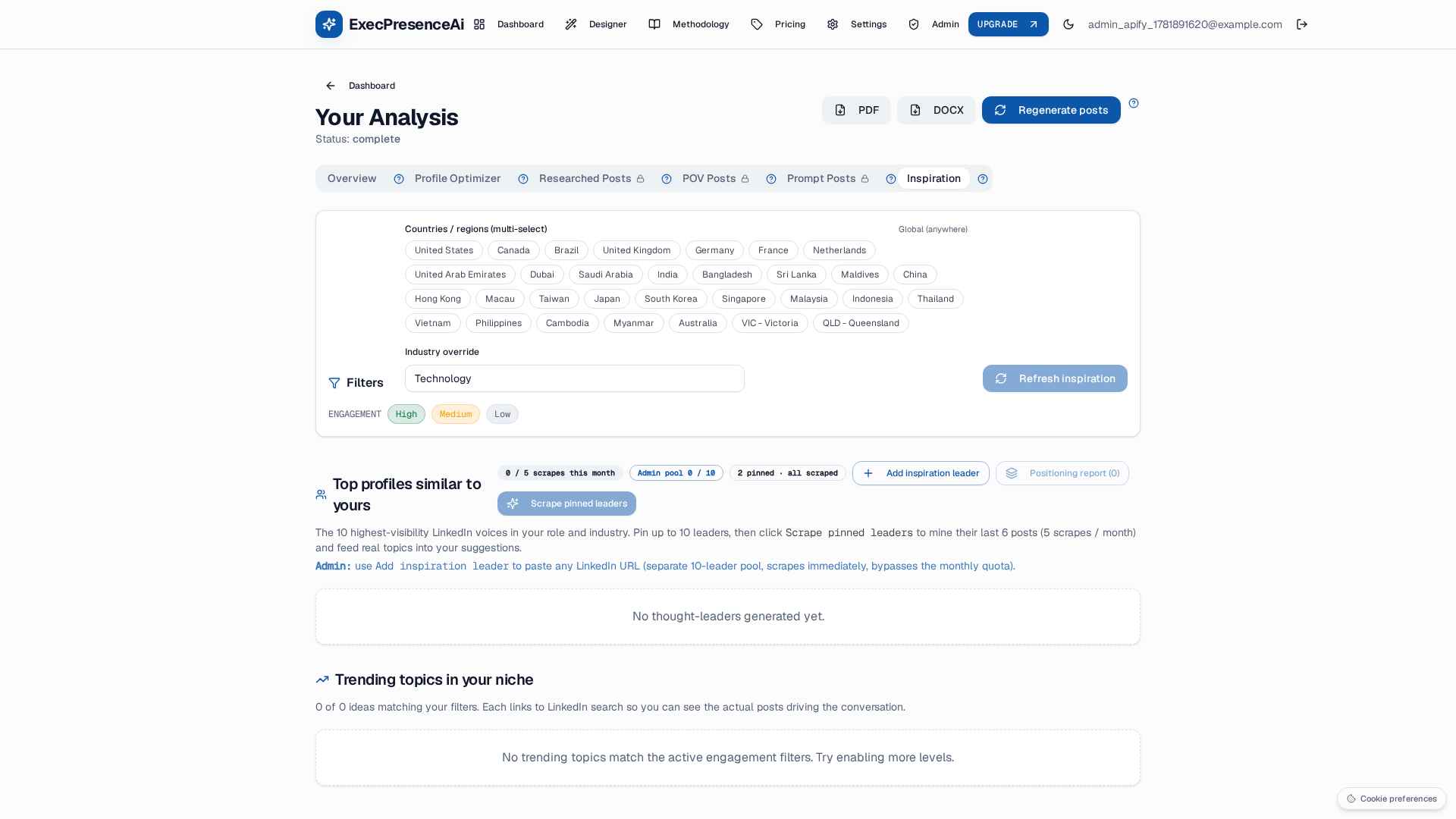 Inspiration tab benchmarking leaders